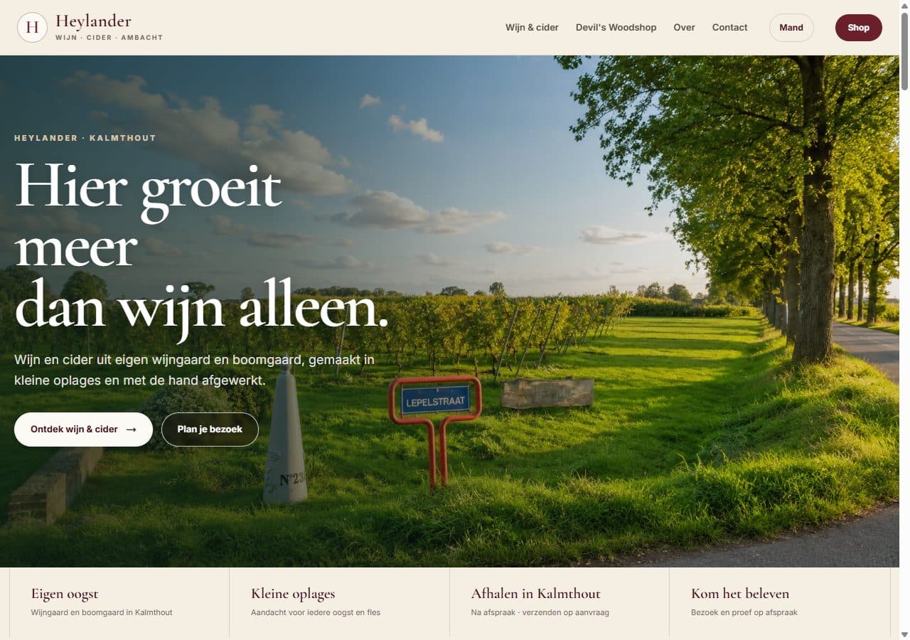 Mijn eigen Heylander-website met de wijngaard en het wijnassortiment