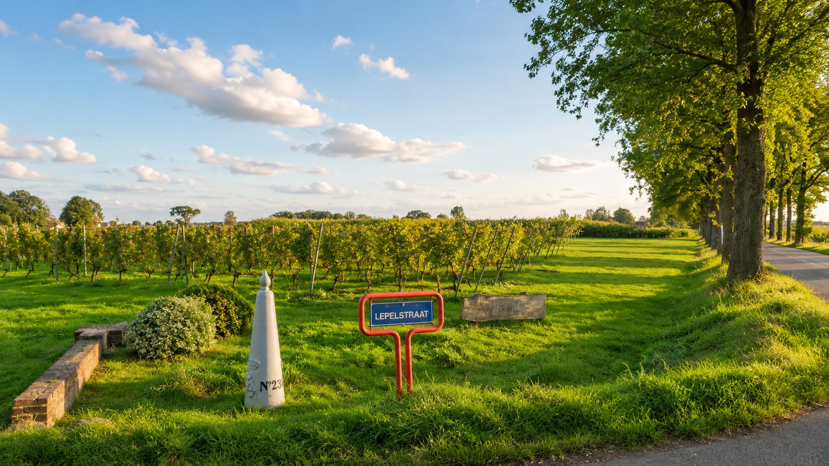 De wijngaard van Heylander aan de Lepelstraat in Kalmthout, in avondlicht